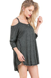 Shirred Sleeve Cold Shoulder Tunic, Black