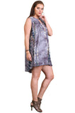 Tie Dye Sleeveless Keyhole Dress, Grey