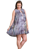 Tie Dye Sleeveless Keyhole Dress, Grey