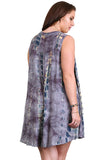 Tie Dye Sleeveless Keyhole Dress, Grey