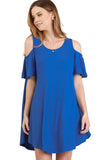 Cold Shoulder Butterfly Sleeve Dress, Cobalt Blue