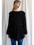 Embroidered Babydoll Top, Black