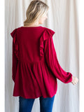Embroidered Babydoll Top, Red