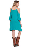 Open Shoulder Ruffle Sleeve Dress,  Jade