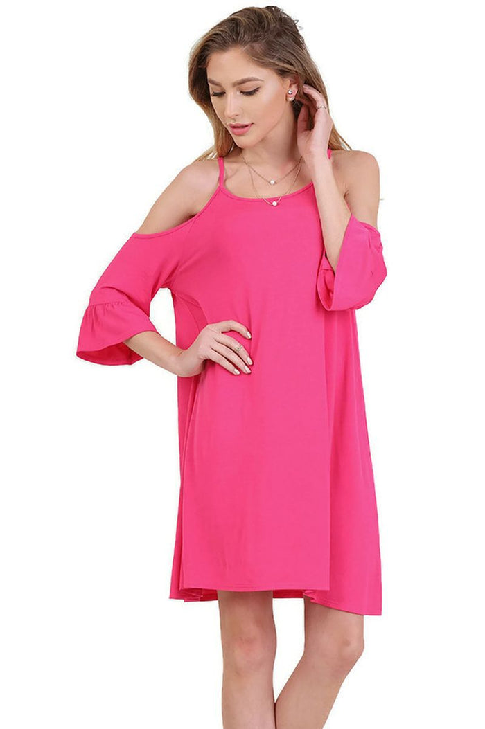 umgee cold shoulder ruffle dress