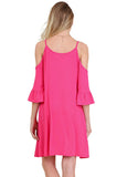 Open Shoulder Ruffle Sleeve Dress, Hot Pink
