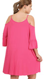 Open Shoulder Ruffle Sleeve Dress, Hot Pink