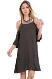 Open Shoulder Ruffle Sleeve Dress,  Ash