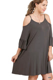 Open Shoulder Ruffle Sleeve Dress,  Ash