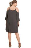 Open Shoulder Ruffle Sleeve Dress,  Ash