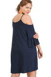 Open Shoulder Ruffle Sleeve Dress,  Navy