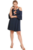 Open Shoulder Ruffle Sleeve Dress,  Navy