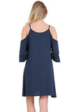 Open Shoulder Ruffle Sleeve Dress,  Navy