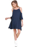 Open Shoulder Ruffle Sleeve Dress,  Navy