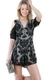 Floral Embroidered Cold Shoulder Romper, Black