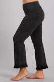 Mineral Wash Crochet Fringe Soft Ankle Pants, Black