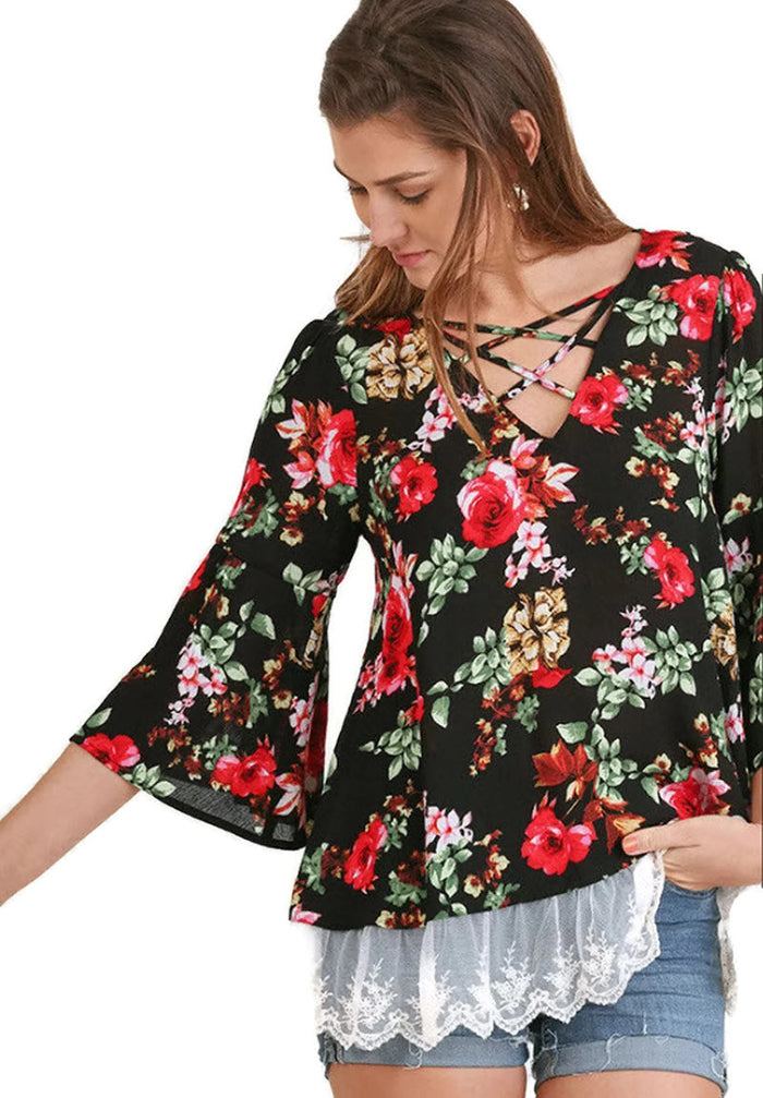 Floral & Lace Tunic, Black Mix