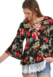 Floral & Lace Tunic, Black Mix