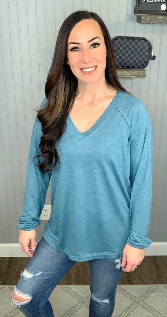 Solid V-Neck Top, Green
