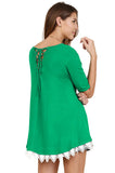 Crochet Trim Lace Up Drawstring Top, Green