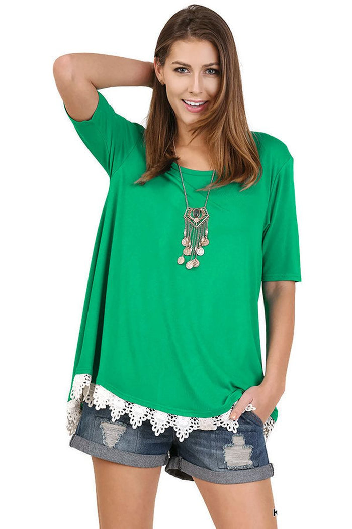 Crochet Trim Lace Up Drawstring Top, Green