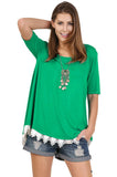 Crochet Trim Lace Up Drawstring Top, Green