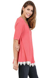 Crochet Trim Lace Up Drawstring Top, Coral