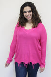 main strip neon pink distressed sweater
