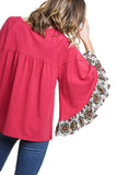 Medallion Ruffled Bell Sleeve Top, Berry