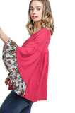 Medallion Ruffled Bell Sleeve Top, Berry