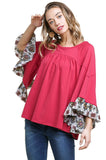 Medallion Ruffled Bell Sleeve Top, Berry