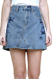 Floral Embroidered Mini Skirt, Light Denim