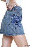 Floral Embroidered Mini Skirt, Light Denim