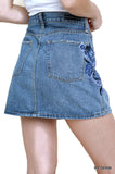 Floral Embroidered Mini Skirt, Light Denim