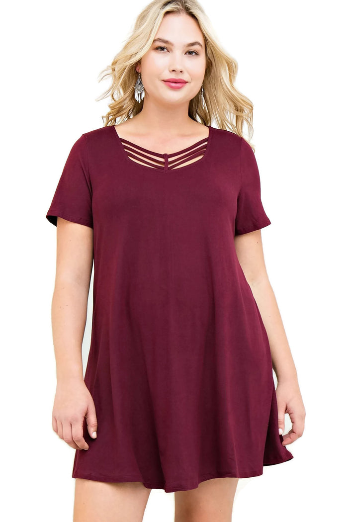 Modal Strappy Tee Shirt Dress, Burgungy