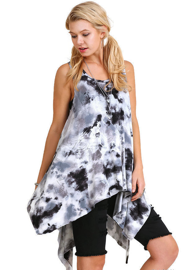 Tie Die Sleeveless Tunic, Black Mix