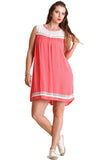 Lace & Fringe Sleeveless Dress, Coral