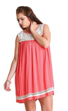 Lace & Fringe Sleeveless Dress, Coral