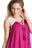 Lace Up Tassel Tie Dress, Berry