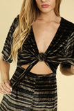 Some like it Striped Velvet Romper, Black
