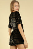 Some like it Striped Velvet Romper, Black