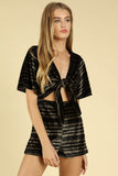 Some like it Striped Velvet Romper, Black