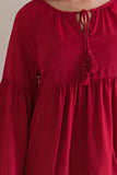 Tassel Tie Babydoll Blouse, Red