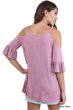 Mineral Washed Cold Shoulder Top, French Rose