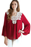 Bell Sleeve Crochet Top, Burgundy