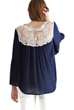 Bell Sleeve Crochet Top, Navy