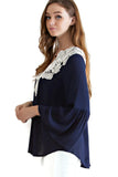 Bell Sleeve Crochet Top, Navy