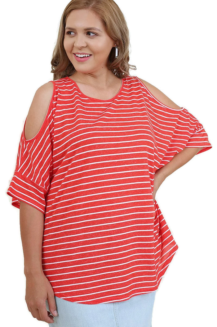 Striped Cold Shoulder Top, Strawberry