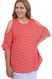 Striped Cold Shoulder Top, Strawberry