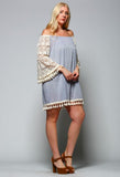 Crochet Sleeve Fringe Dress, Blue